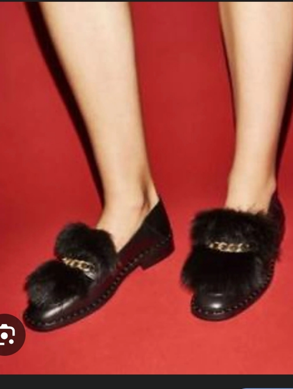 Maje Black Faux Fur Kids Slip-On Loafers